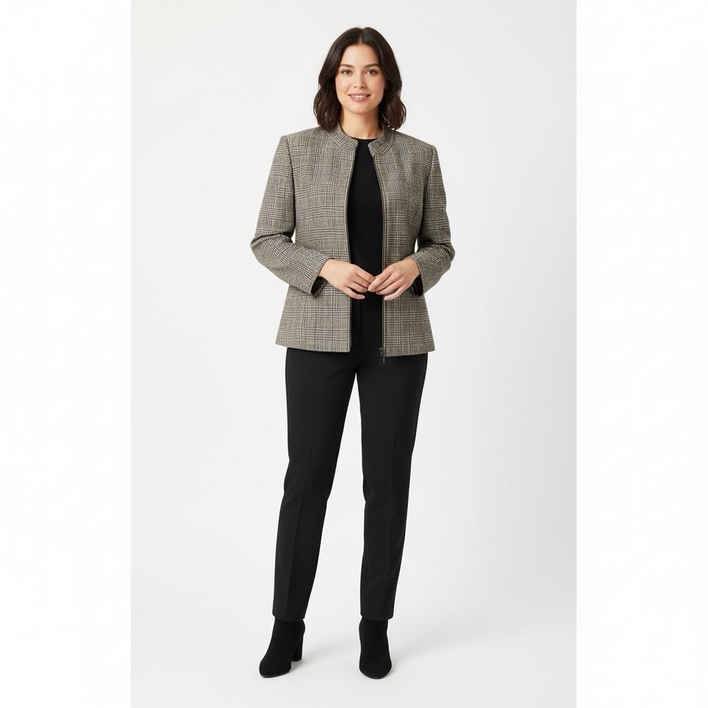 Vintage Louben II Petites Black and White Plaid Blazer Virgin Wool Size 14P